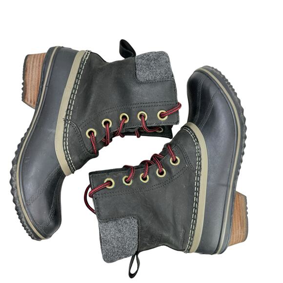 Sorel Slimpack II Lace Winter Duck Boots Black Leather Rubber Womens Size 7.5 - Picture 9 of 11